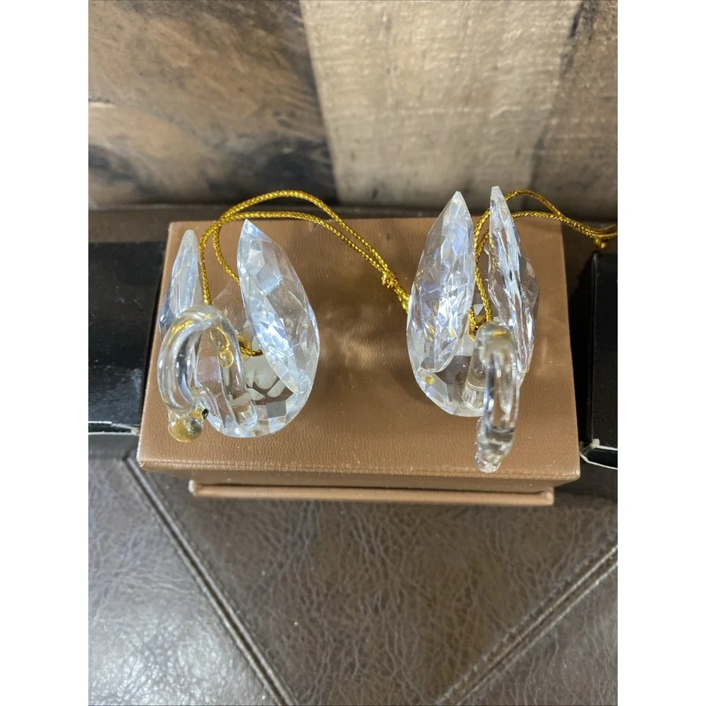 Set of 2 Vintage AMC New York Crystal Miniature Swan Figurines‎ XMAS Ornaments
